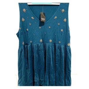 Torrid blue/teal beaded baby-doll tank-top/blouse